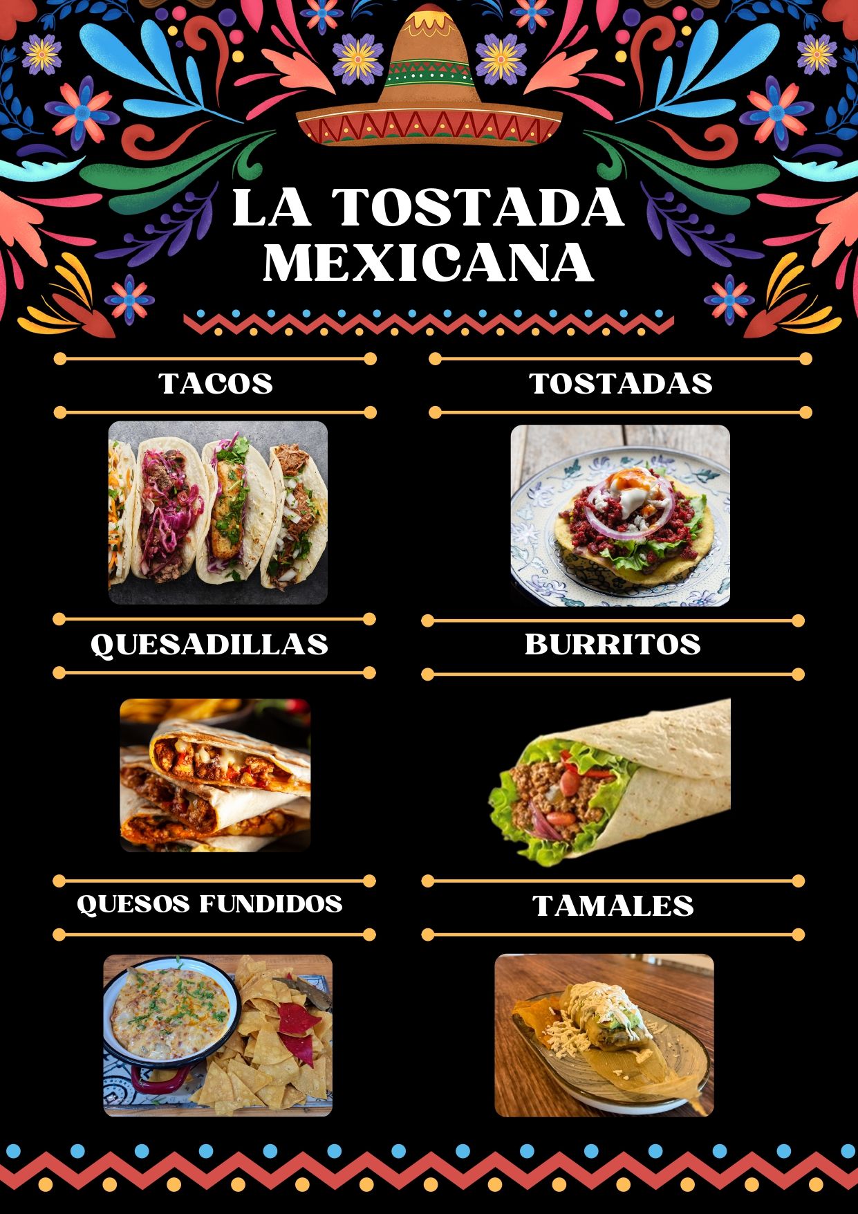 A menu for a restaurant called la tostada mexicana