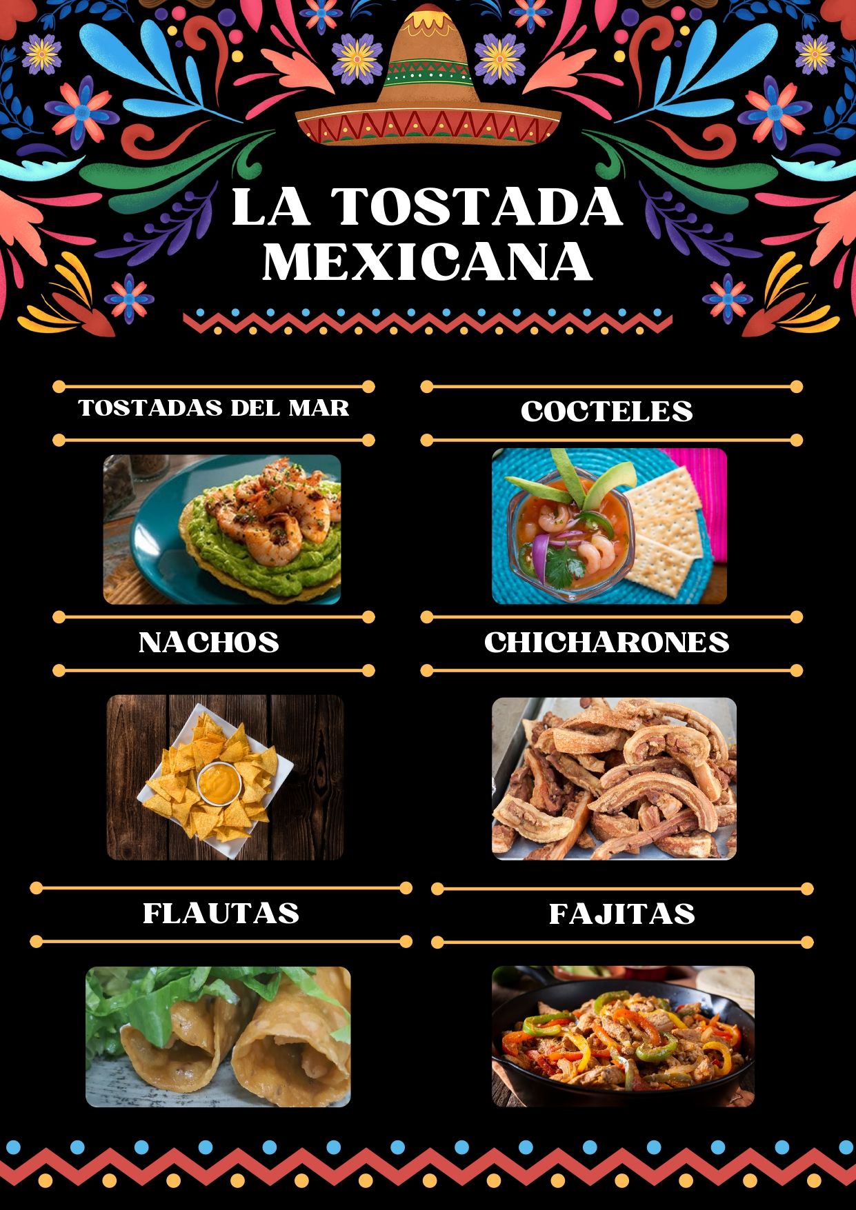 A menu for a restaurant called la tostada mexicana