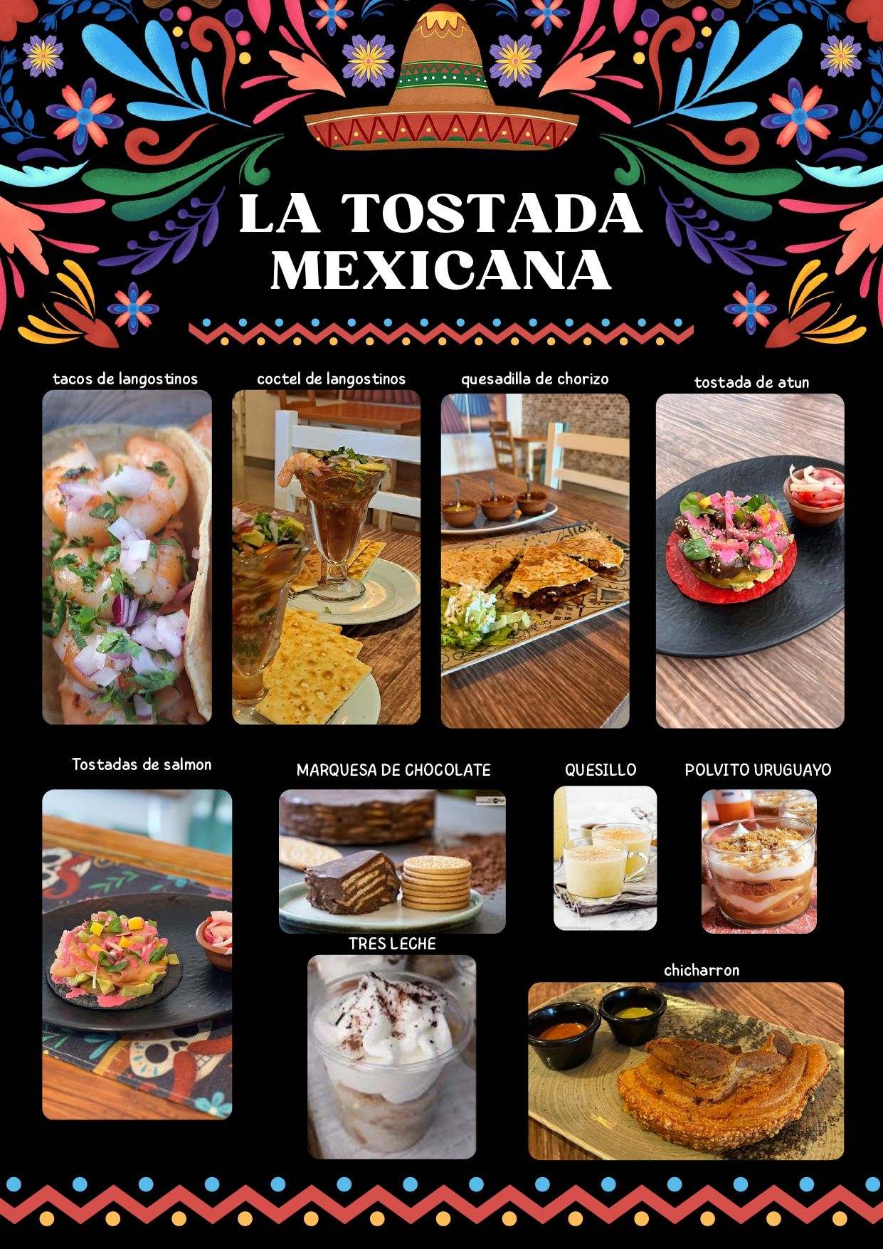 A menu for a restaurant called la tostada mexicana