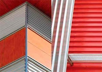 Un collage de tres imágenes de un edificio con diferentes tipos de revestimiento.
