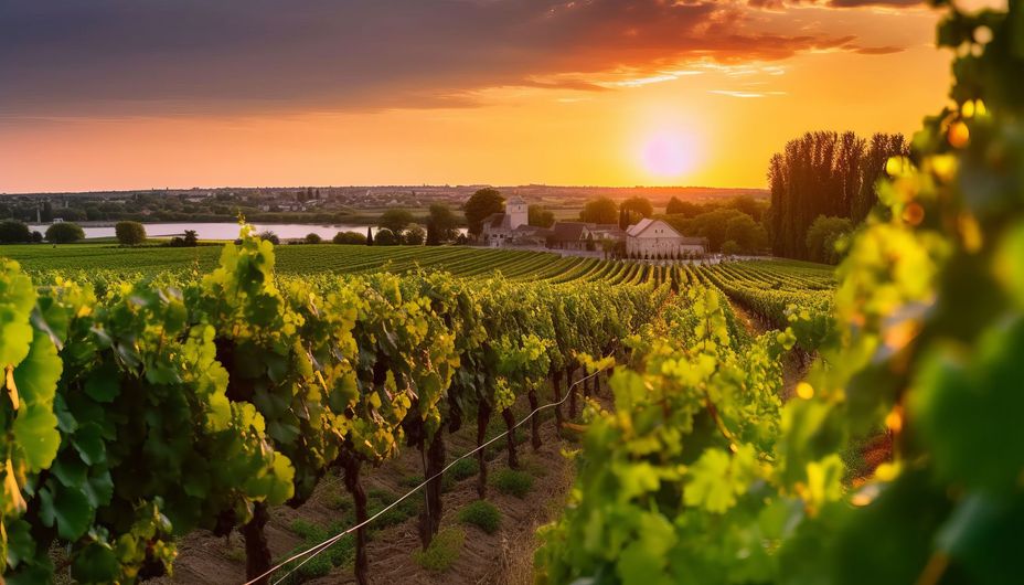 Coucher de soleil sur des vignes