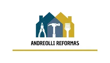 El logotipo de andreoli reformas muestra una casa con un martillo, unos alicates y un pincel.