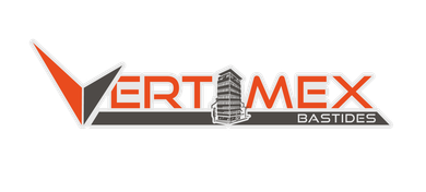 Logotipo con la palabra "VERTIMEX" en naranja y negro, con ilustración de edificio y "BASTIDES".