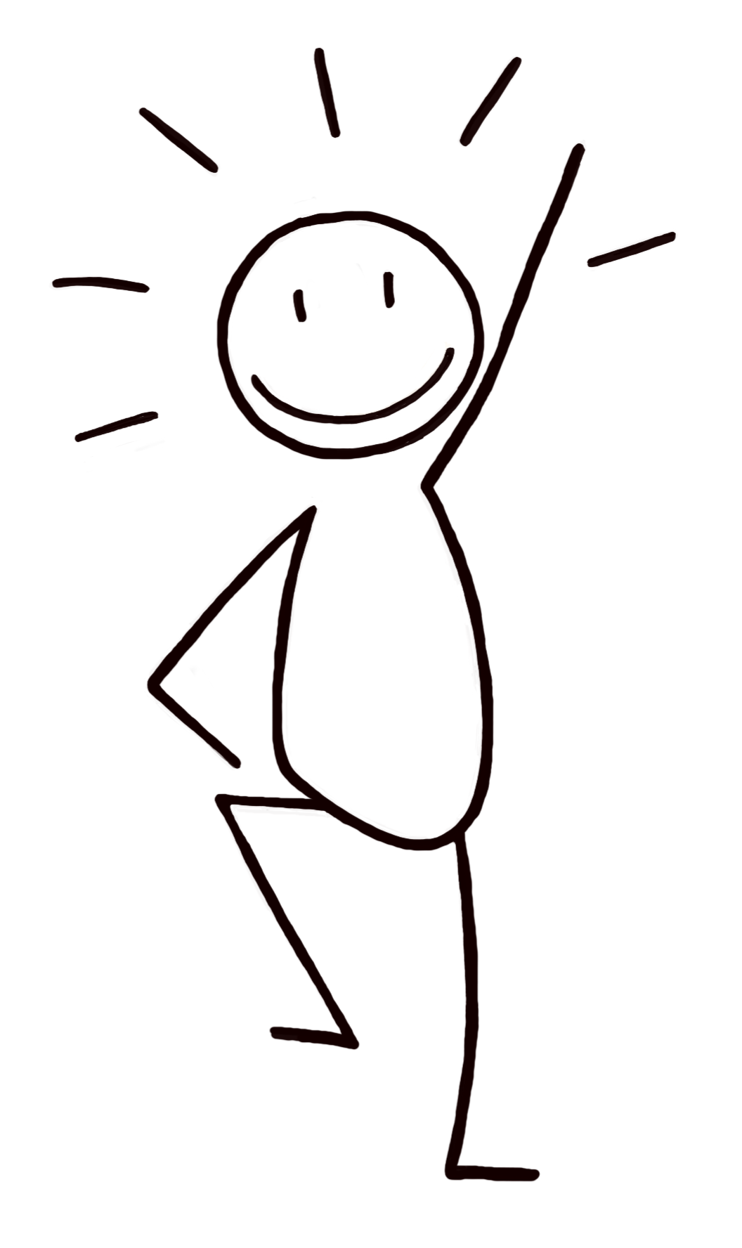 Strichmännchen mit erhobenem Arm und glücklichem Gesicht.