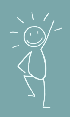 Strichmännchen mit erhobenem Arm und glücklichem Gesicht.