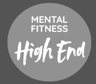 Grauer Kreis mit Text: „MENTAL FITNESS High End.“