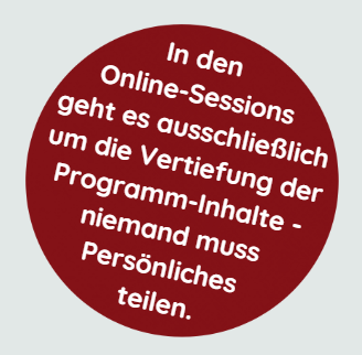 Roter Kreis mit weißer Schrift: Die Online-Sitzungen konzentrieren sich auf die Programminhalte.