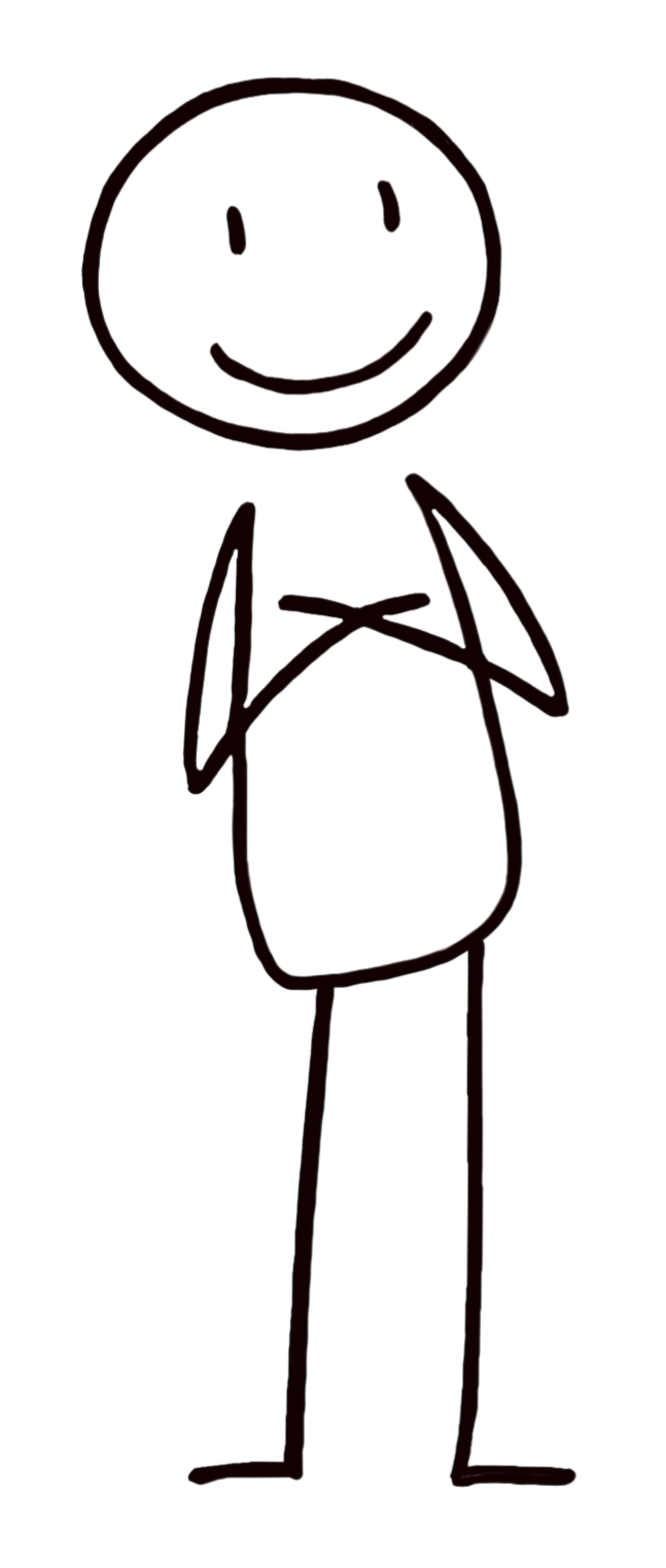 Strichmännchen mit verschränkten Armen und einem Lächeln.