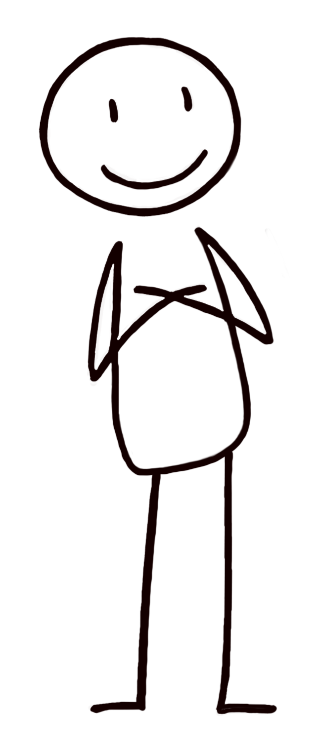 Lächelndes Strichmännchen mit verschränkten Armen.