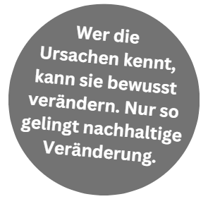 Roter Kreis mit deutschem Text: „Wir können Stress nicht verschwinden lassen,