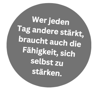 Roter Kreis mit deutschem Text: „Wir können Stress nicht verschwinden lassen,