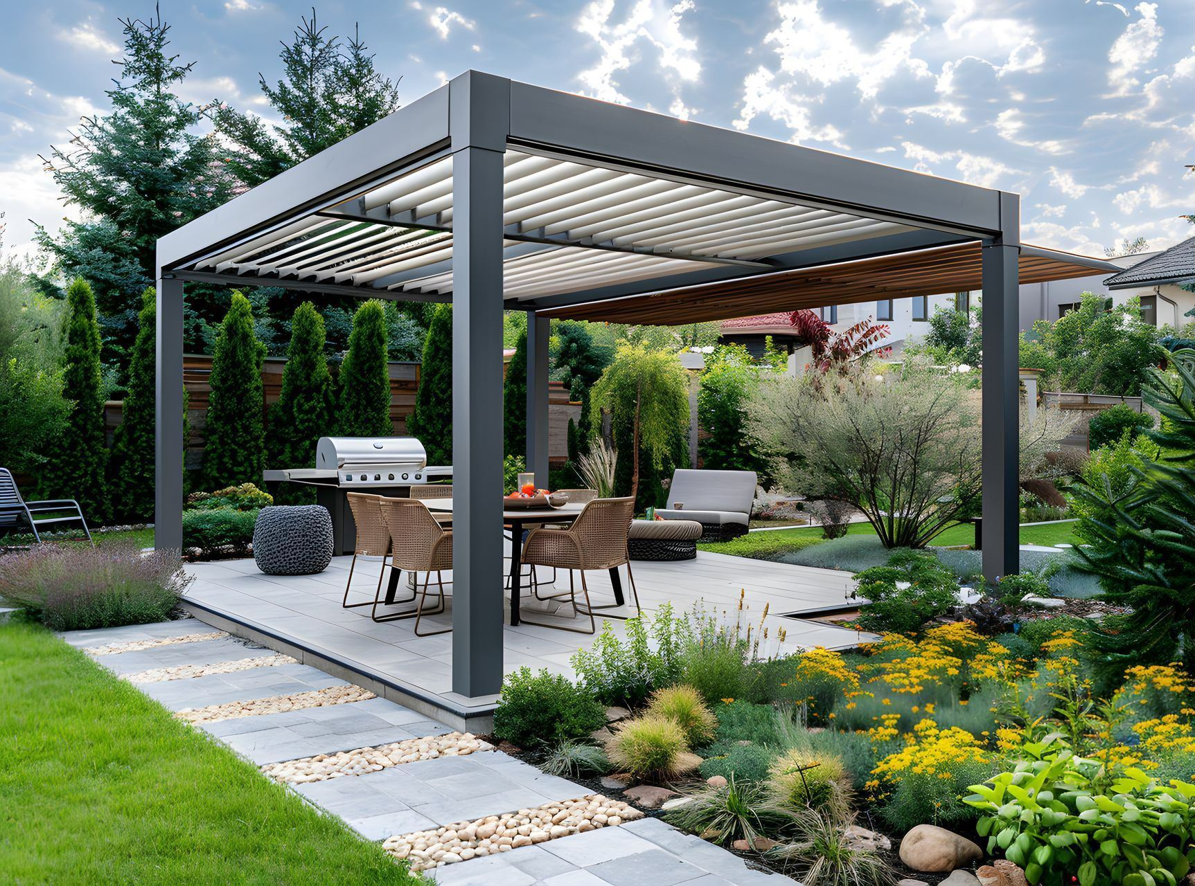 Pergola autoportante avec structure en aluminium.