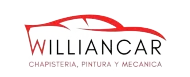 Logotipo de un taller mec&aacute;nico con el contorno de un coche rojo y el texto: WILLIANCAR. 
