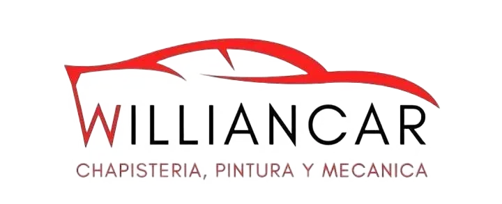 Logotipo de un taller mec&aacute;nico con el contorno de un coche rojo y el texto: WILLIANCAR. 