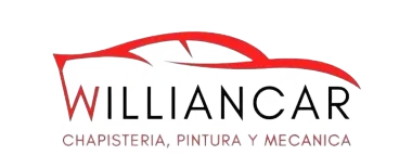Logotipo de un taller mec&aacute;nico con el contorno de un coche rojo y el texto: WILLIANCAR. 