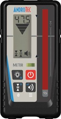 Digitales Messgerät mit LCD-Anzeige und Tasten, schwarzes Gehäuse, roter vertikaler Indikatorstreifen auf der rechten Seite.
