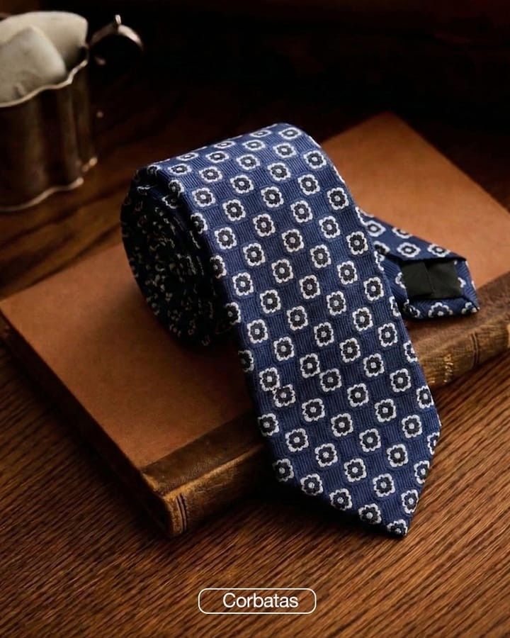 Una corbata azul marino estampada