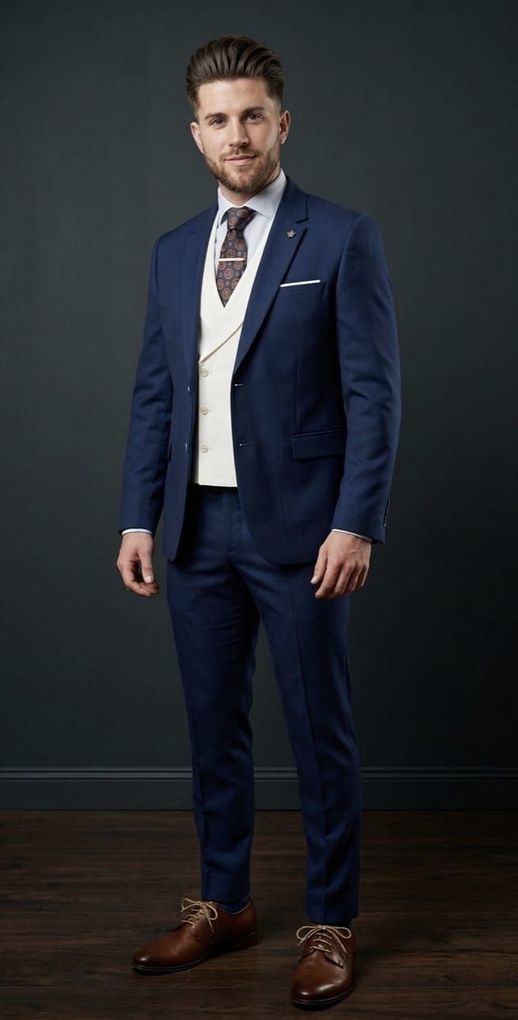 Una persona vestida con un traje azul
