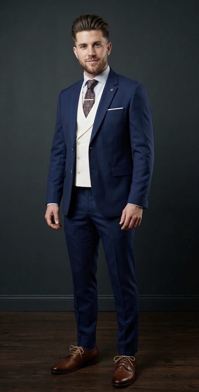 Una persona vestida con un traje azul