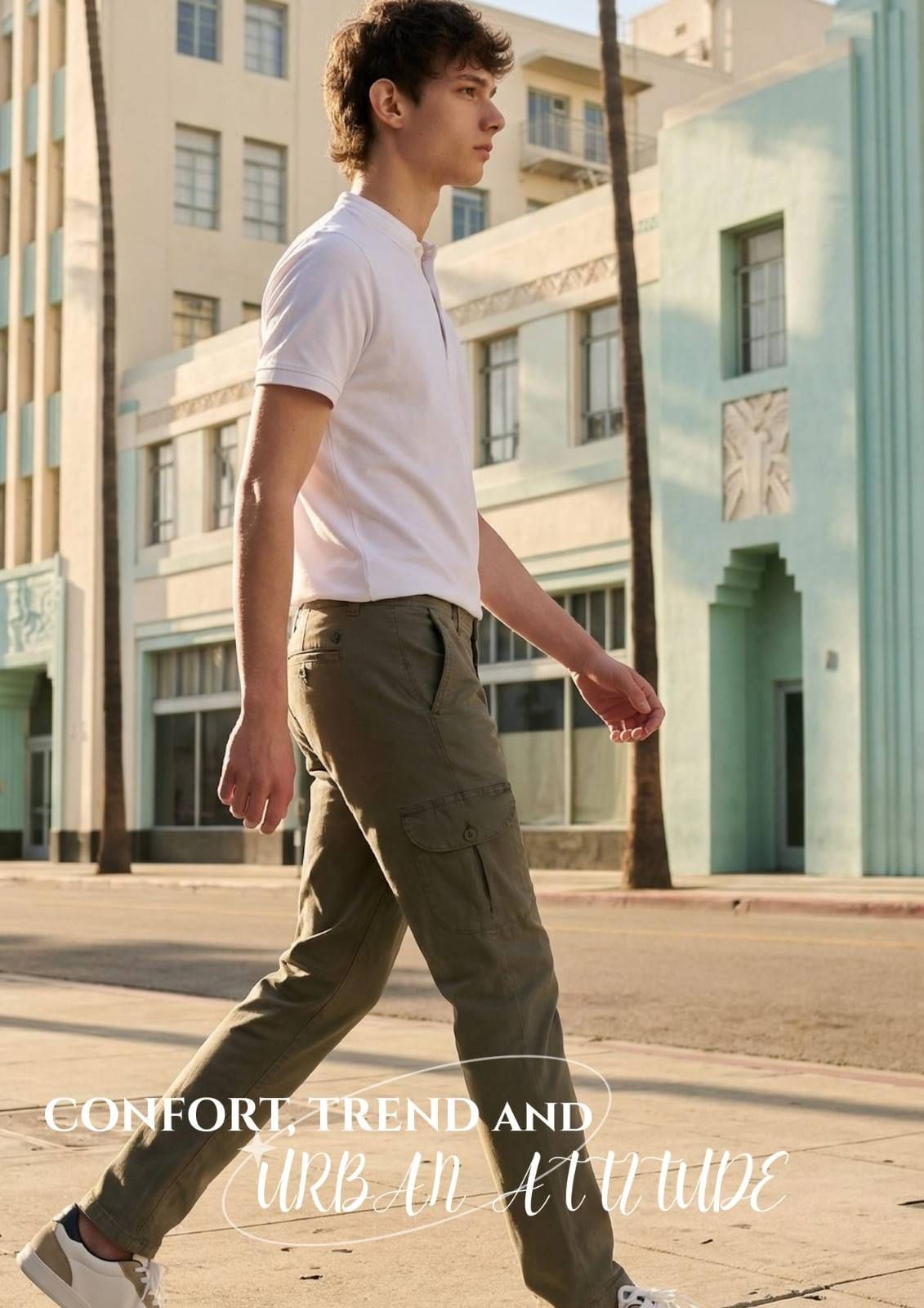 Una persona con una camiseta tipo Henley blanca 