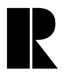 Un logotipo negro y estilizado que presenta un rect&aacute;ngulo vertical junto a una forma en forma de R con una base diagonal.