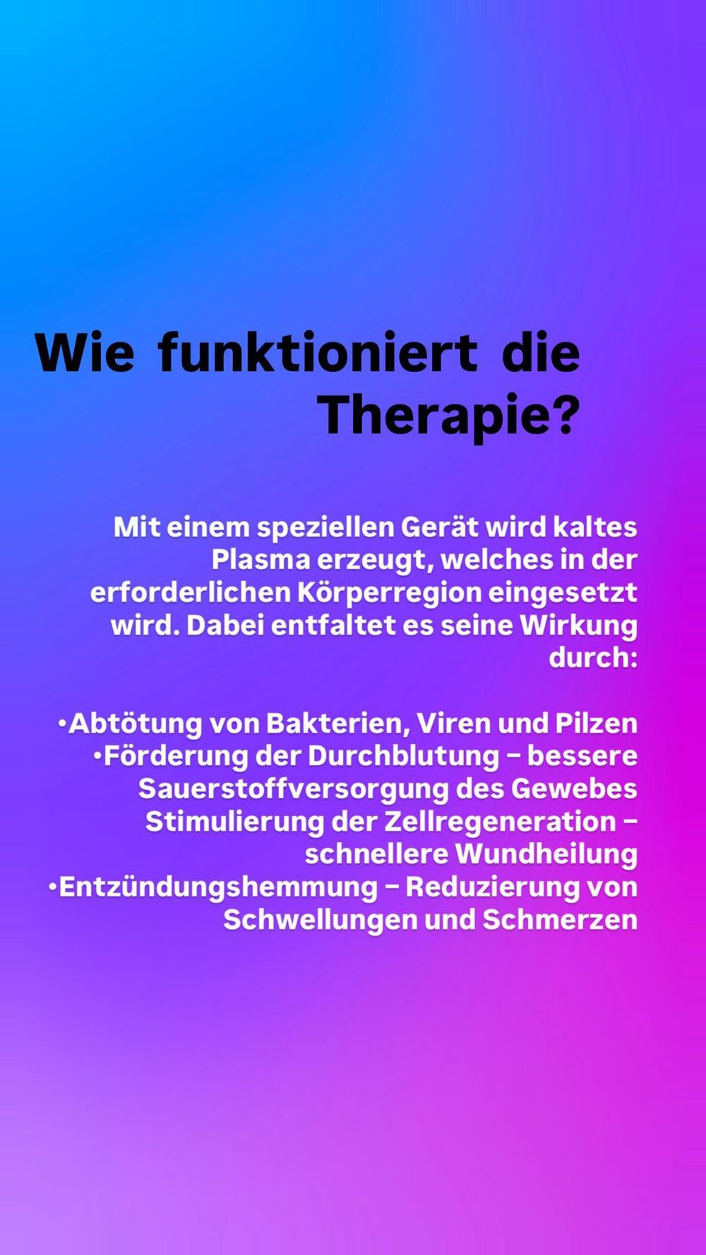 German infographic with blue-to-pink gradient background and white text titled “Wie funktioniert die Therapie?”