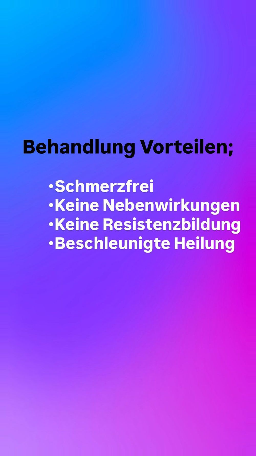 Poster mit Farbverlauf in Blau und Magenta mit deutschem Text, der die Vorteile der Behandlung und Stichpunkte auflistet
