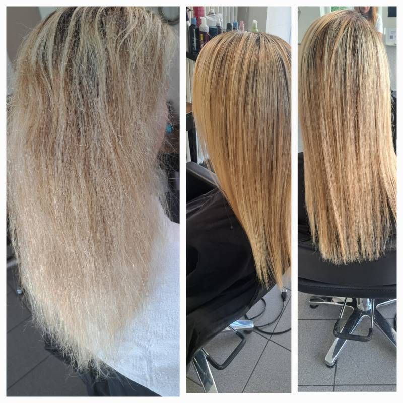 Une photo avant et après des cheveux d'une femme