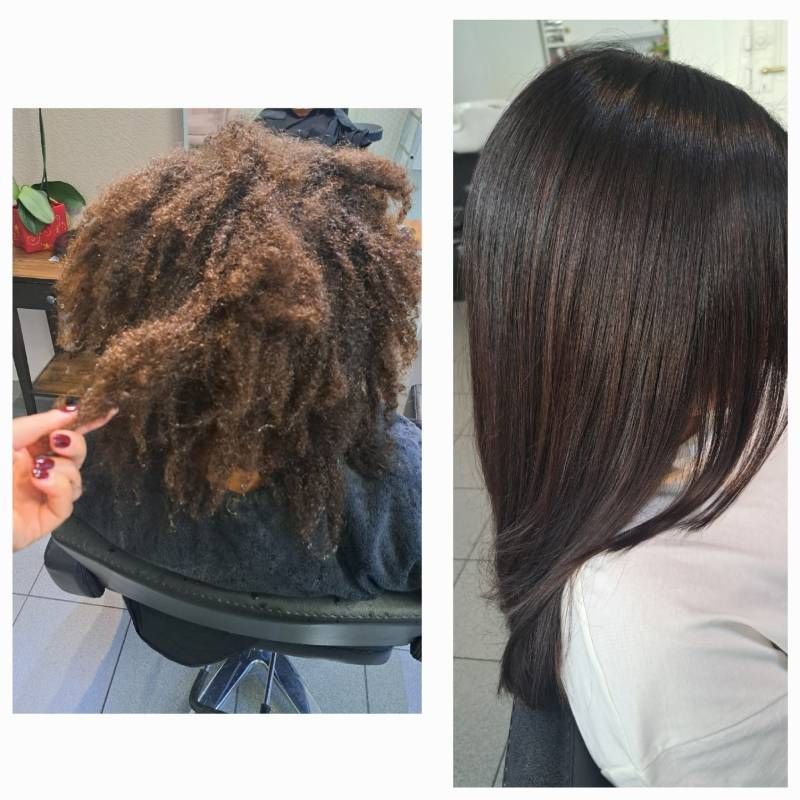 Une photo avant et après des cheveux d'une femme