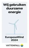 A poster with a wind turbine on it that says wij gebruiken duurzame energie.