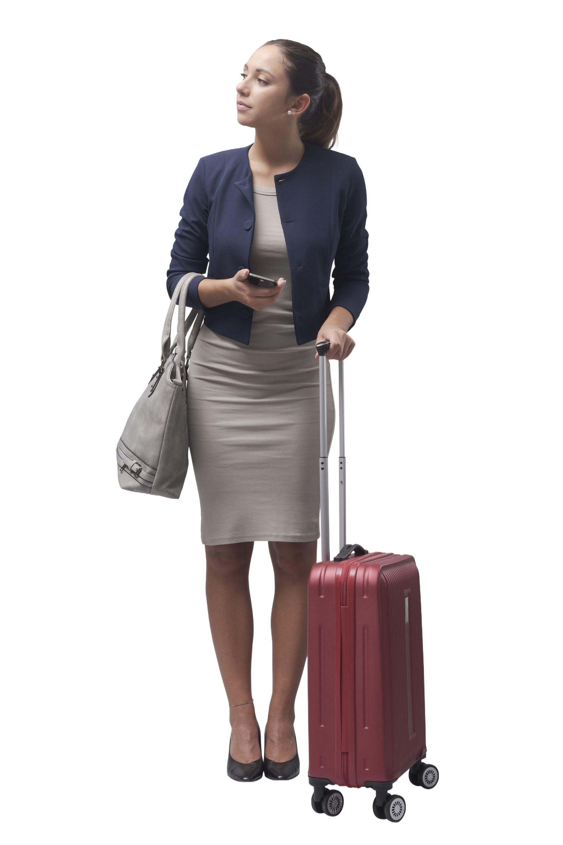 Une femme avec son bagage tenant son Smartphone