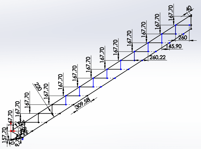 Eine Zeichnung einer Treppe mit Zahlen darauf