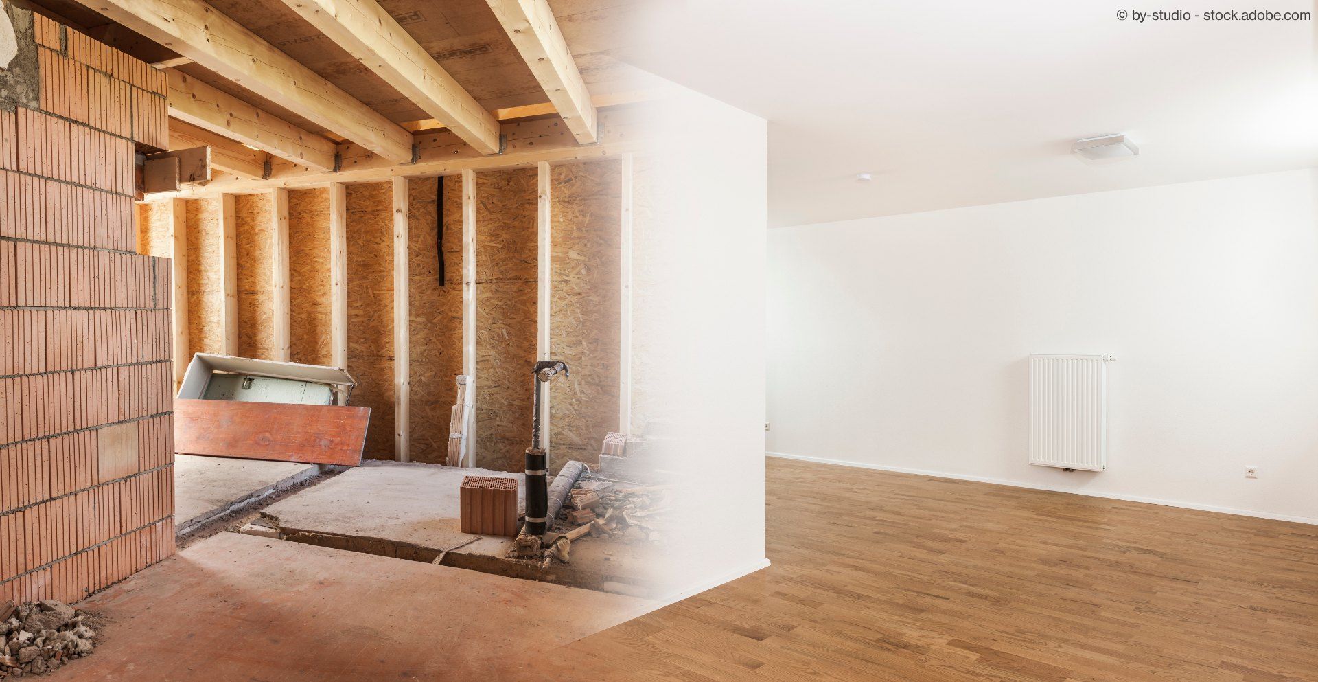 Entwicklung eines Raumes vom Rohbau zum fertigen Zimmer