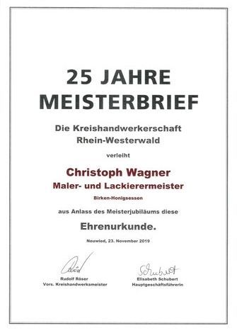 It is a certificate that says 25 jahre meisterbrief.