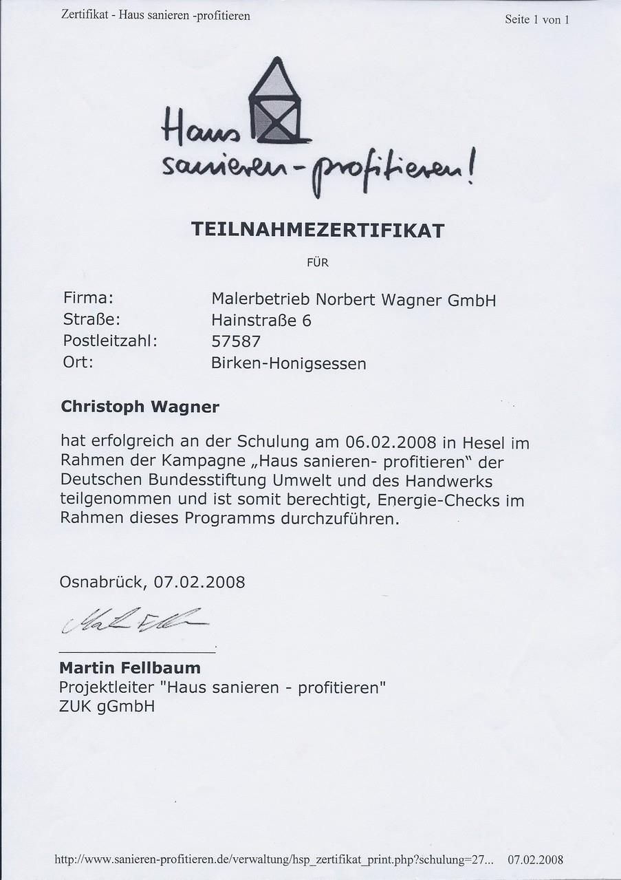 Ein Zertifikat mit der Aufschrift „haus samen - profitieren“