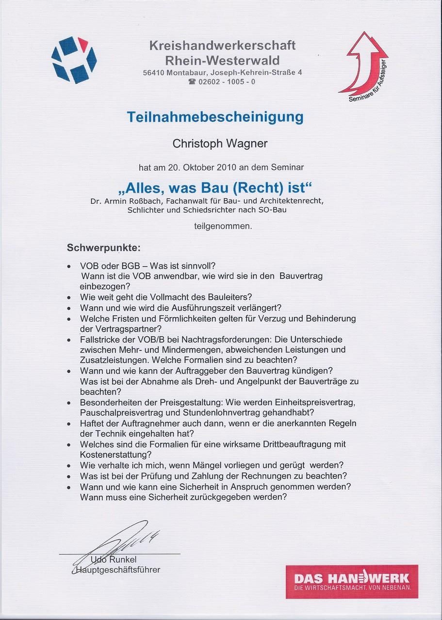 Ein Zertifikat mit der Aufschrift „das handwerk“