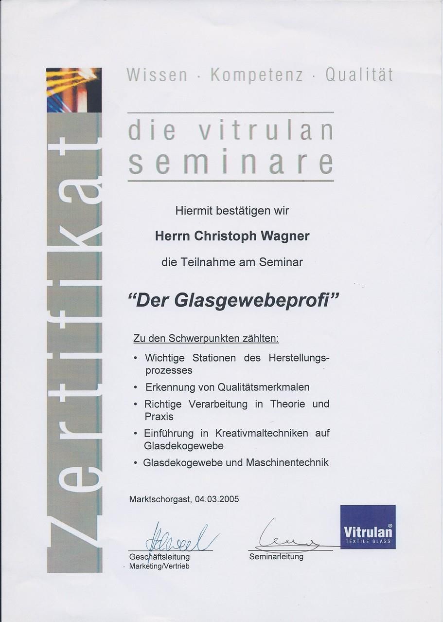 Ein Zertifikat mit der Aufschrift Zertifikat die vitrulan Seminare