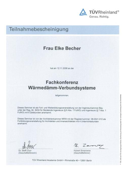 Eine Urkunde mit der Aufschrift Frau Elke Becher