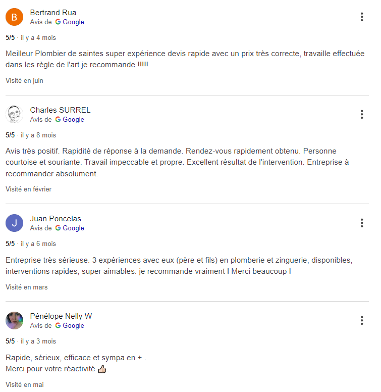 Capture d'écran de la suite des avis Google