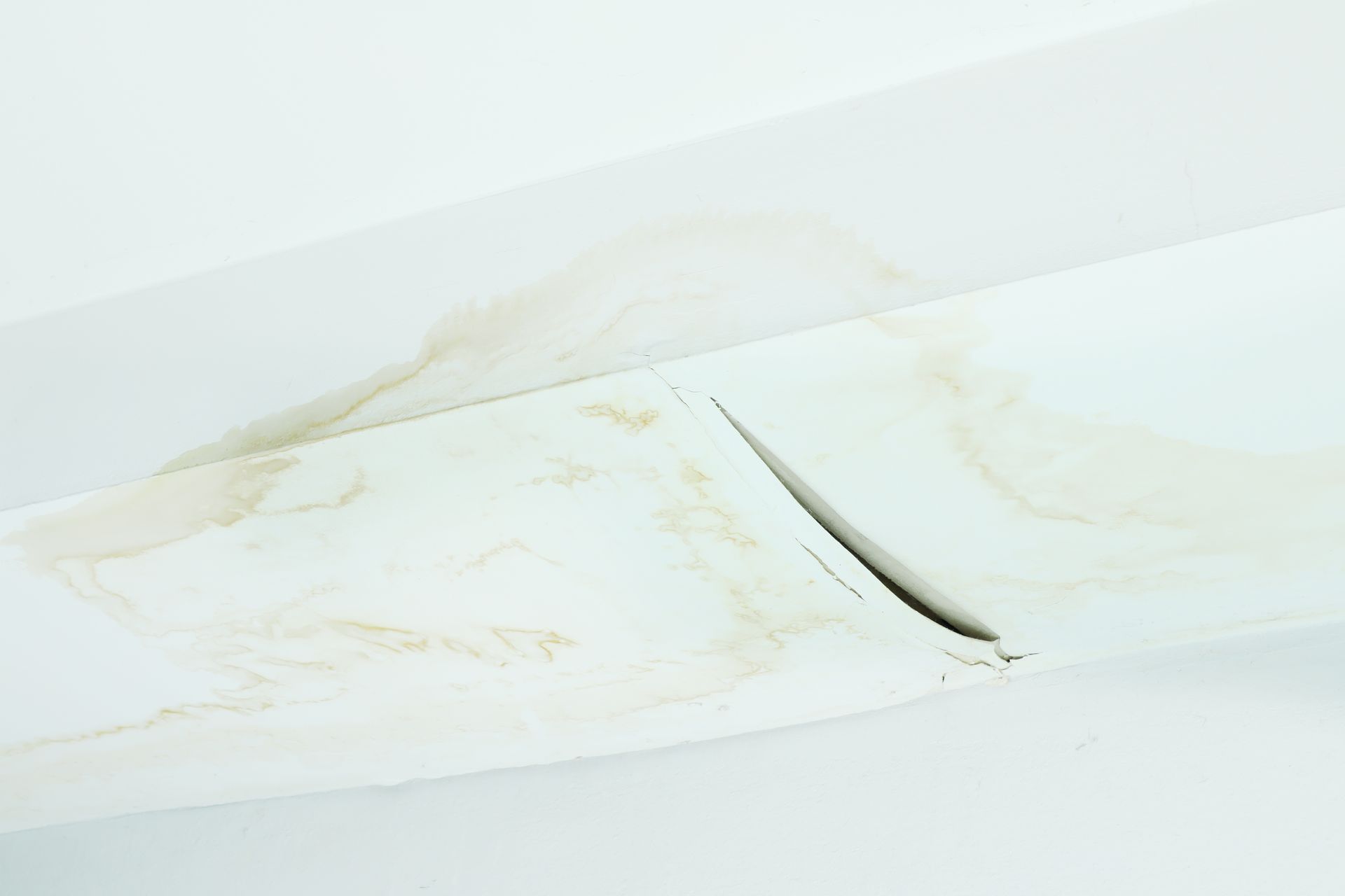 Un trace d'humidité sur un plafond.