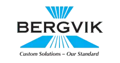 The logo for bergvik is blue and black and says custom solutions our standard