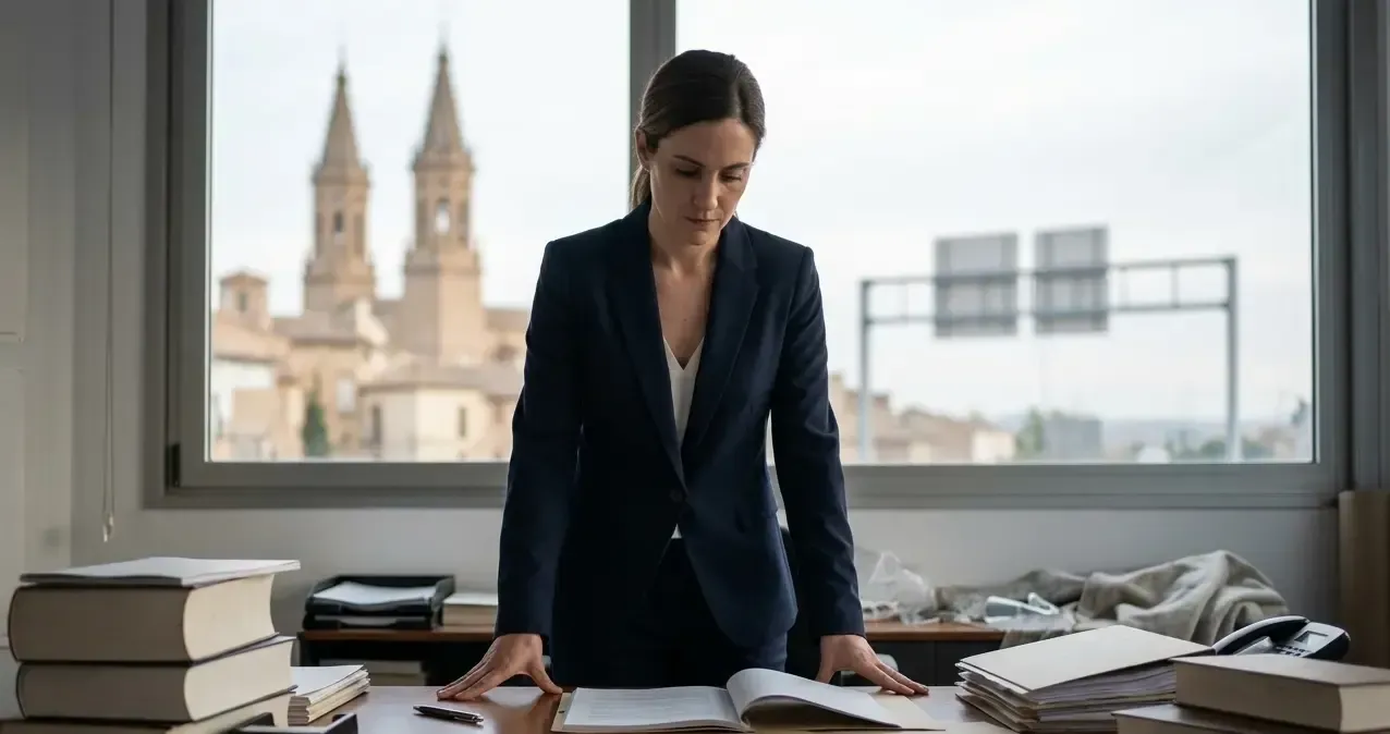 Abogada independiente defendiendo en el estrado del Juzgado los derechos de un ciclista accidentado.