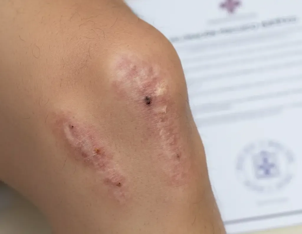 Detalle de abrasiones en la piel causadas por caída de moto para valoración de perjuicio estético.