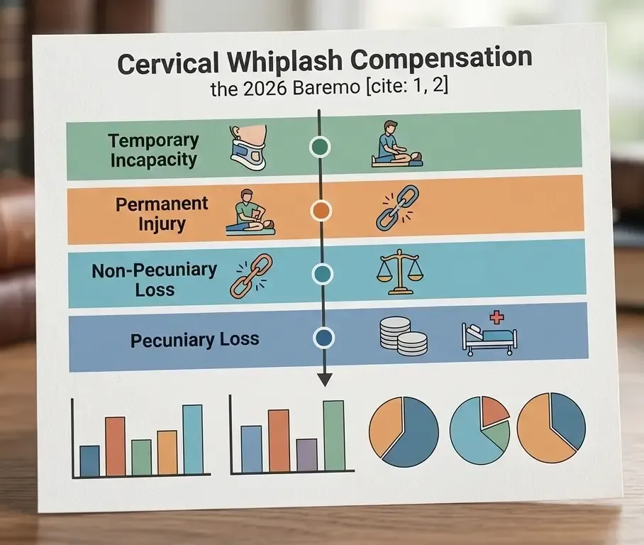 Cálculo de indemnización por latigazo cervical según Baremo 2026