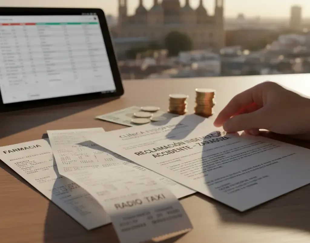 Documentación de gastos médicos y farmacia para reclamar indemnización en Zaragoza.