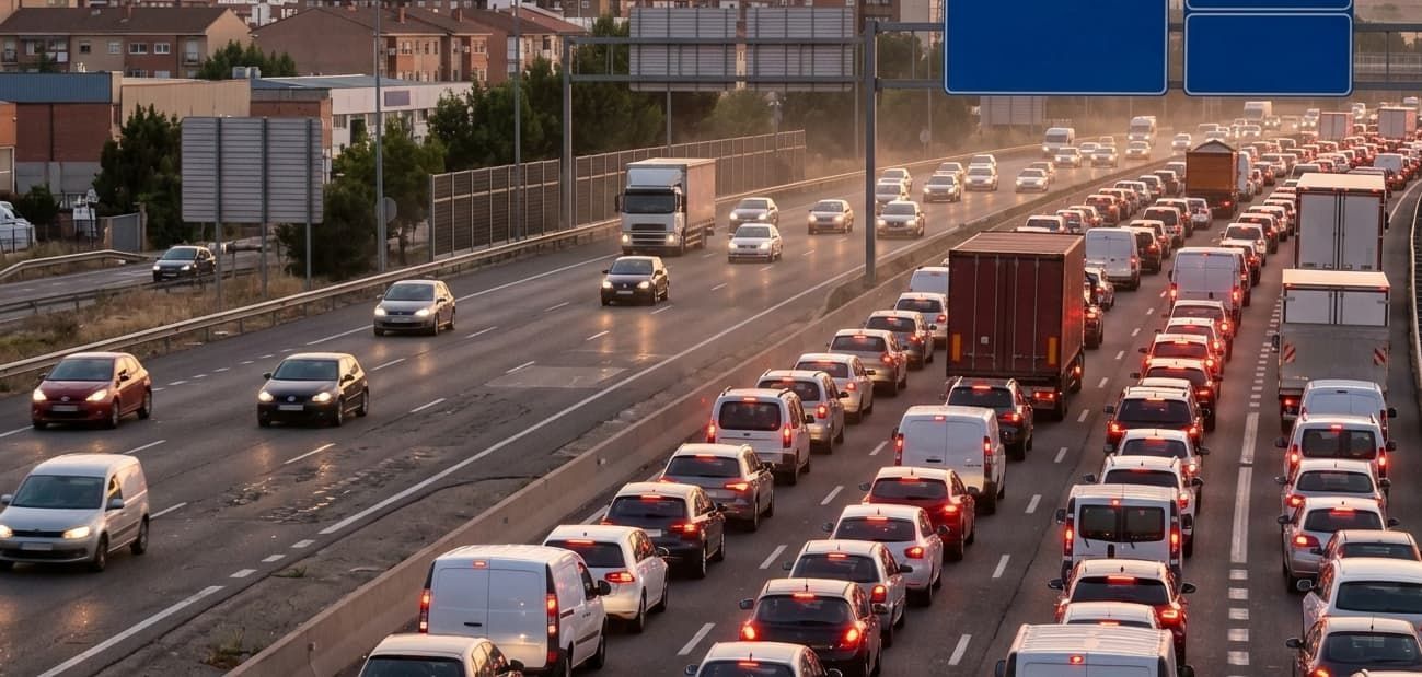 Tráfico denso y zona de colisiones por alcance en la A-68 Utebo