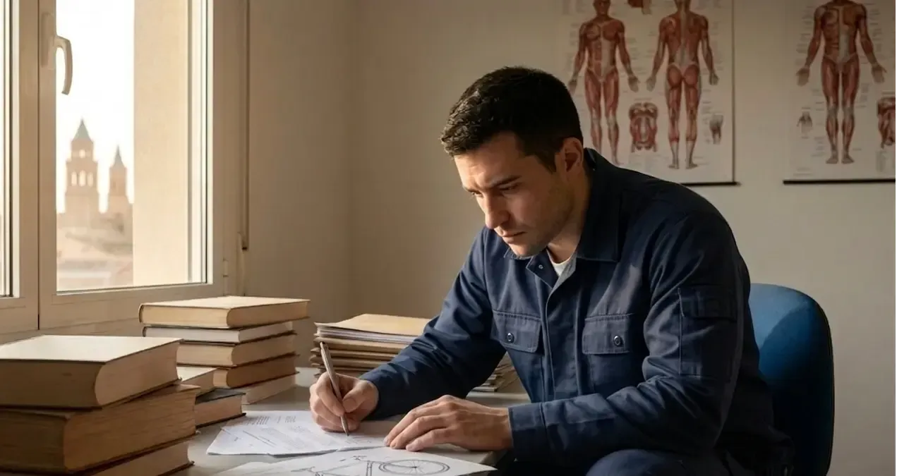 Técnico perito analizando fisuras en un cuadro de bicicleta de carbono tras un accidente de tráfico en Zaragoza.