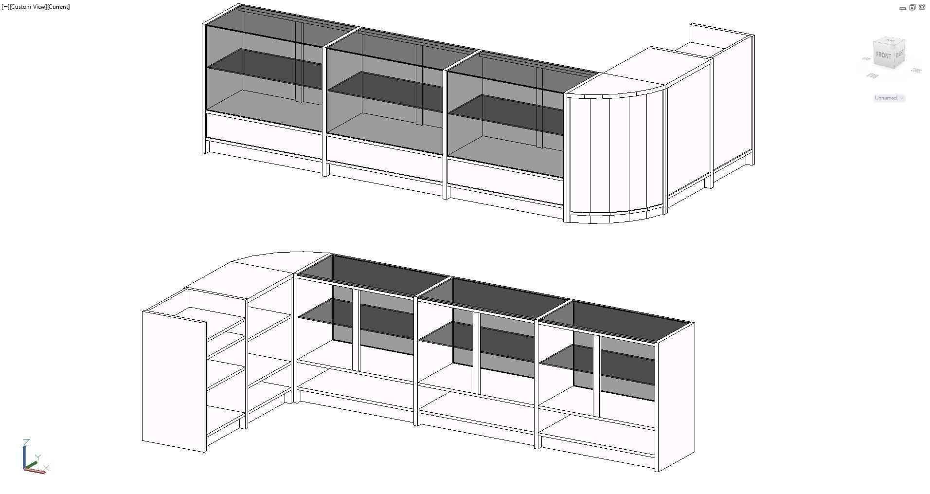 Un dibujo en blanco y negro de un estante con estantes.