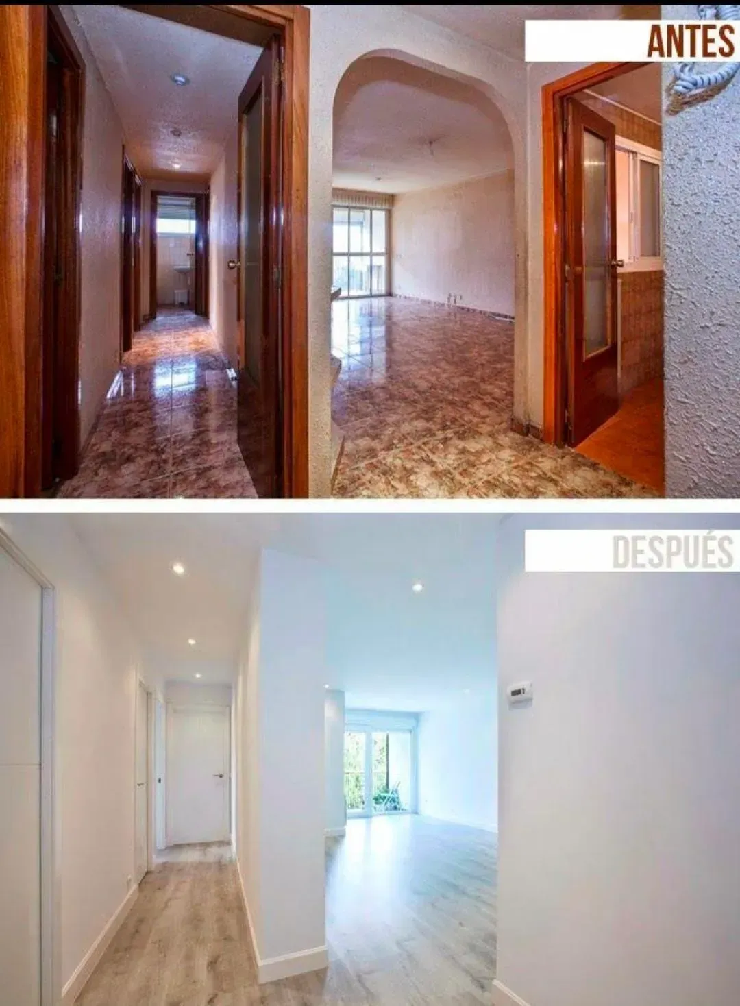 Antes y después de la renovación del pasillo: un pasillo oscuro
