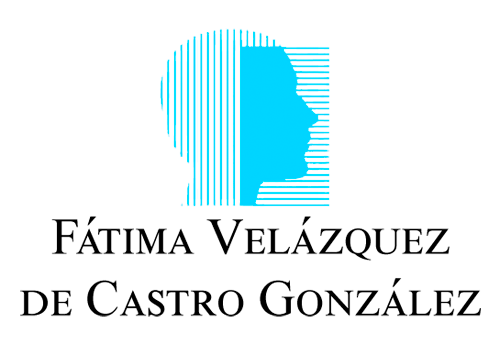 Logotipo con el contorno verde azulado de una cabeza humana, dividido por líneas verticales